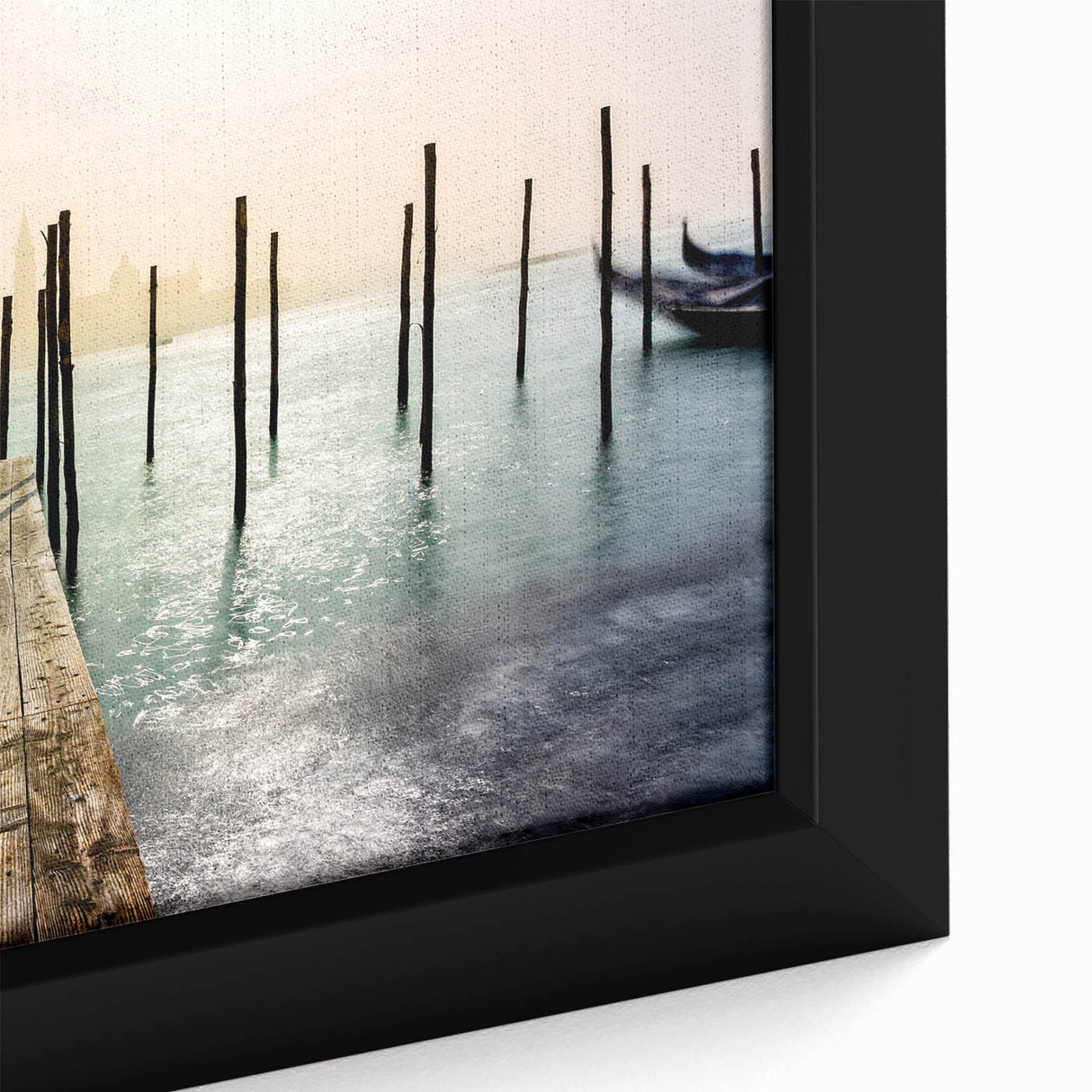 Extra large black wall art of Venice scenery on textured canvas, featuring vibrant color highlights.
