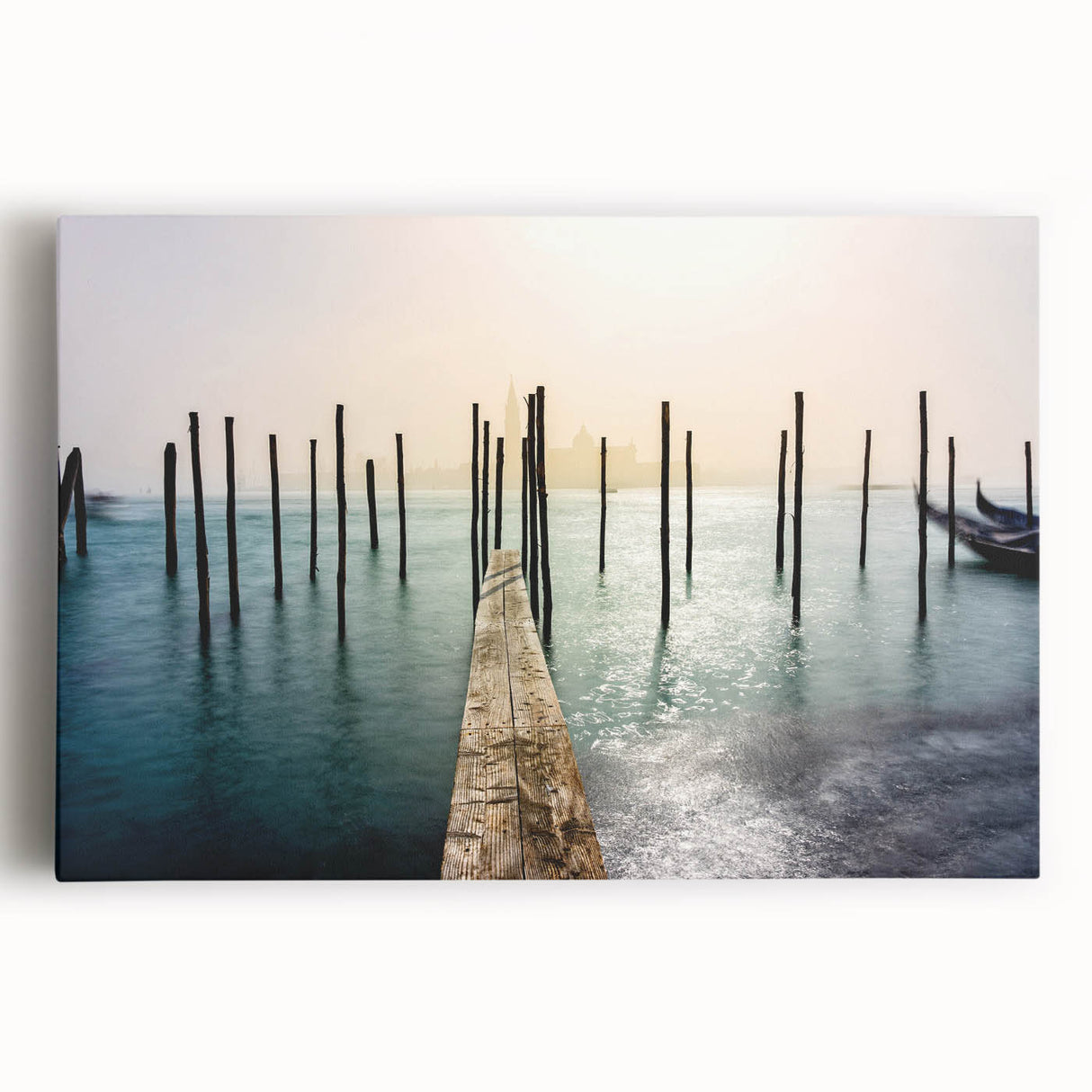 Black and white photograph of Venice scenery on stretched canvas, ideal for kitchen wall art.