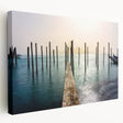 Venice canal scene on stretched canvas, featuring muted earth tones, ideal for kitchen wall art.