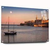 Acrylic print of a European Malta scenery in muted earth tones, ideal for dining room decor.