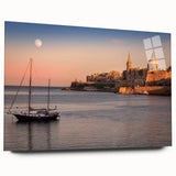 Large abstract wall art of a European Malta scenery in muted earth tones on acrylic glass.