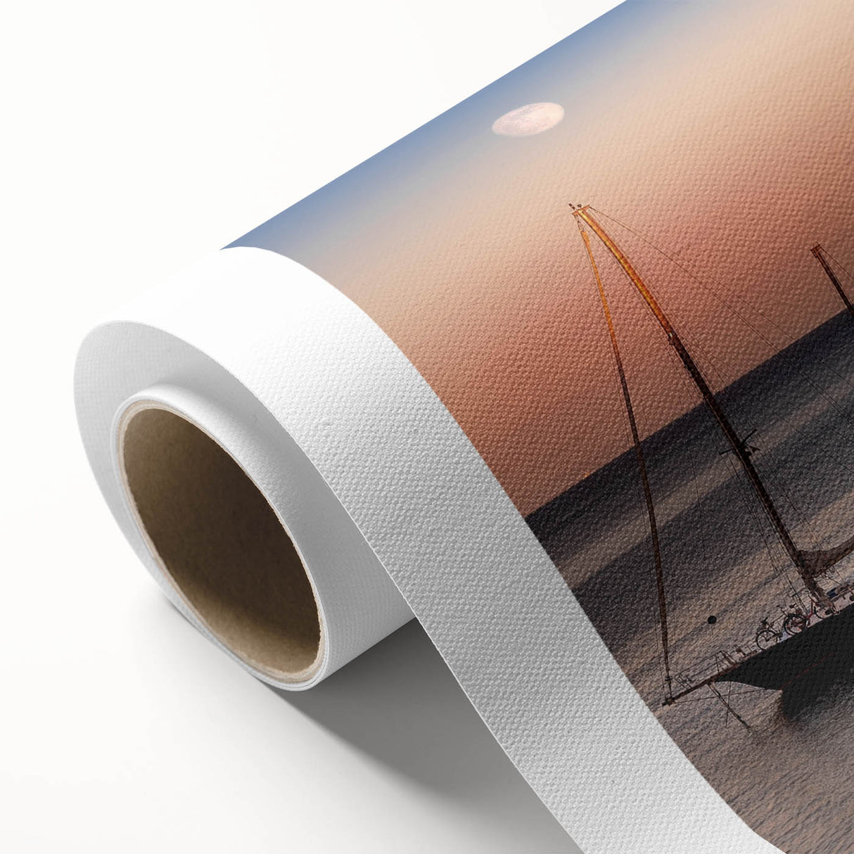 Art deco poster of Malta scenery on rolled canvas, featuring muted earth tones.