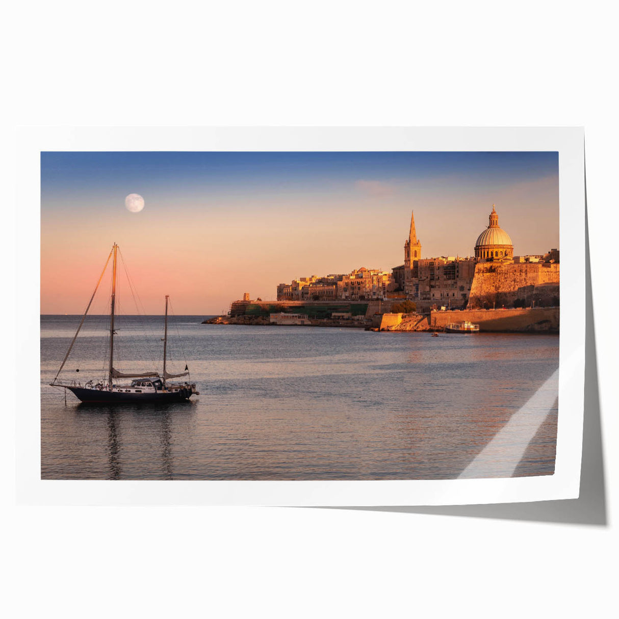 European Malta landscape with floral details in soft pastel shades on extra large rolled canvas.