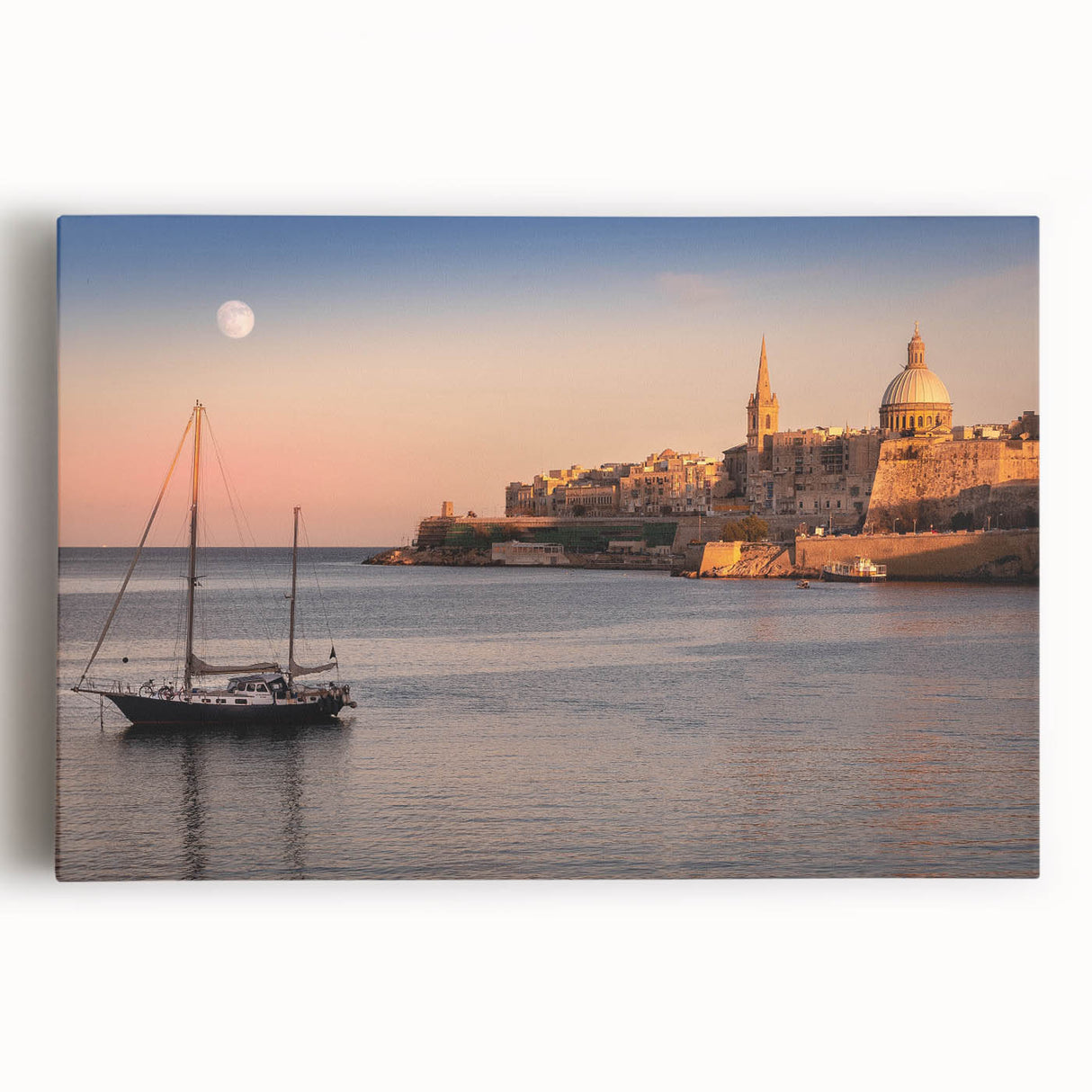 Black and white photo of Malta scenery on large stretched canvas, ideal for kitchen wall art or bedroom.