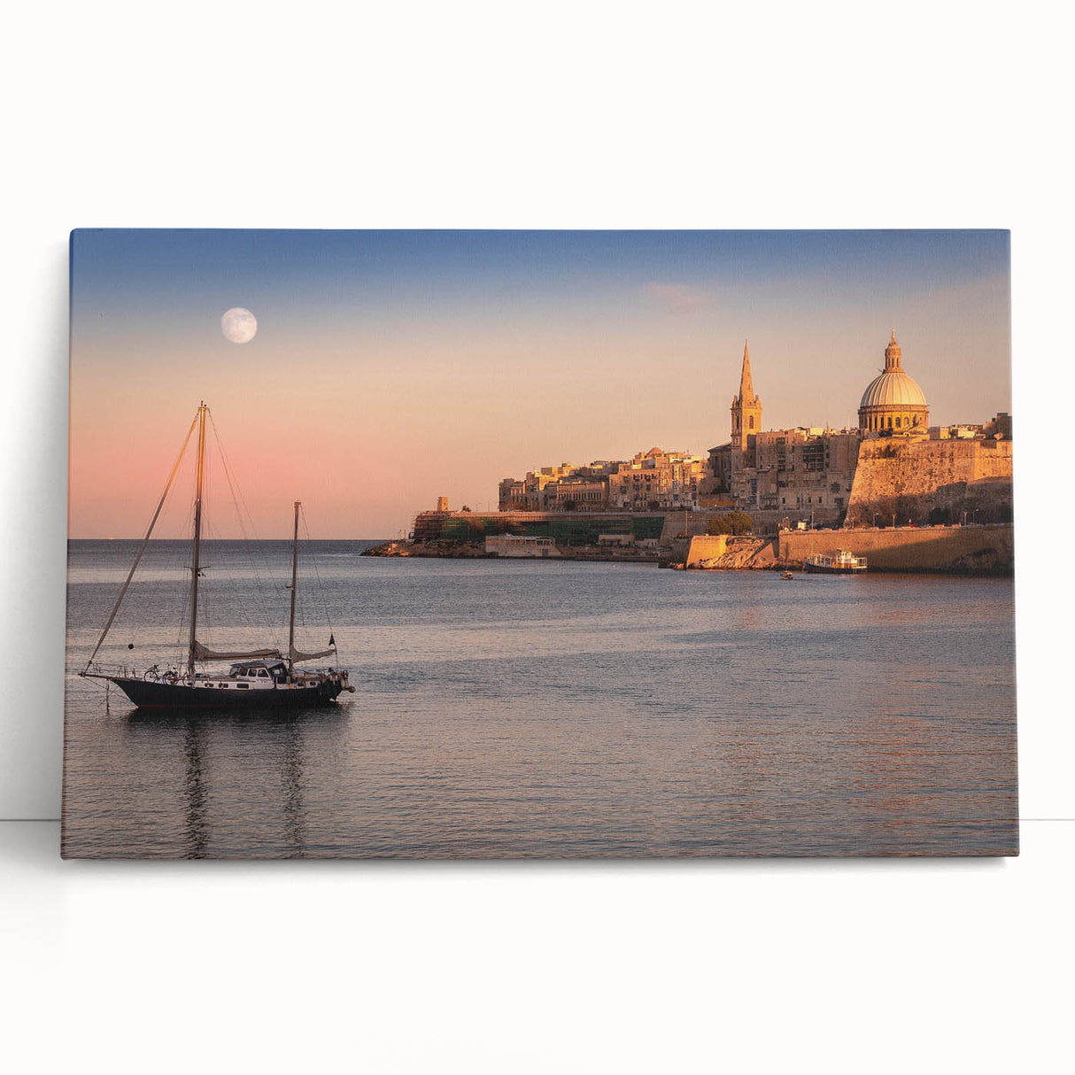 Black and white photograph of a European street scene on stretched canvas, ideal for kitchen wall art.
