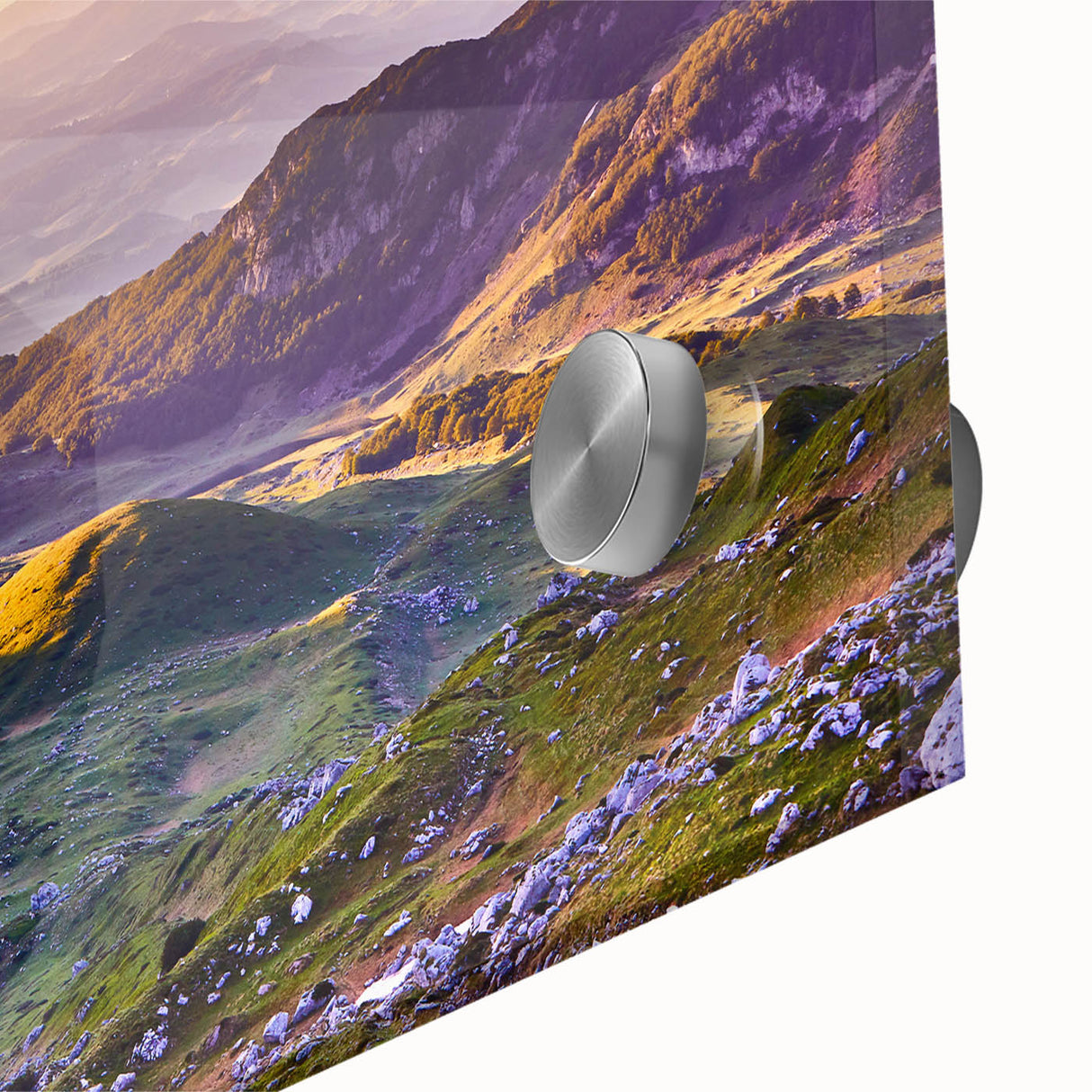 Large abstract wall art featuring a Montenegro landscape in muted earth tones on acrylic glass.