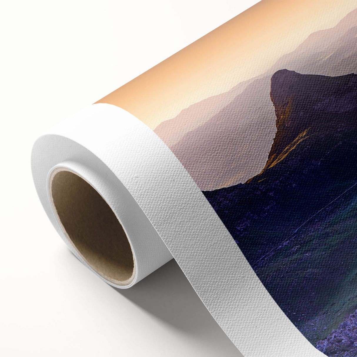 Art Deco-style poster of Montenegro scenery, featuring muted blue and green tones on rolled canvas.