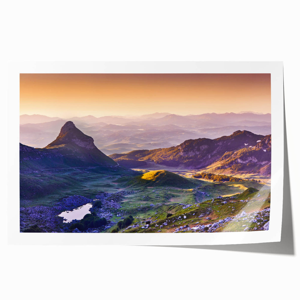 Extra large rolled print of a Montenegro scenery with vibrant floral elements, ideal for art wall dining room.