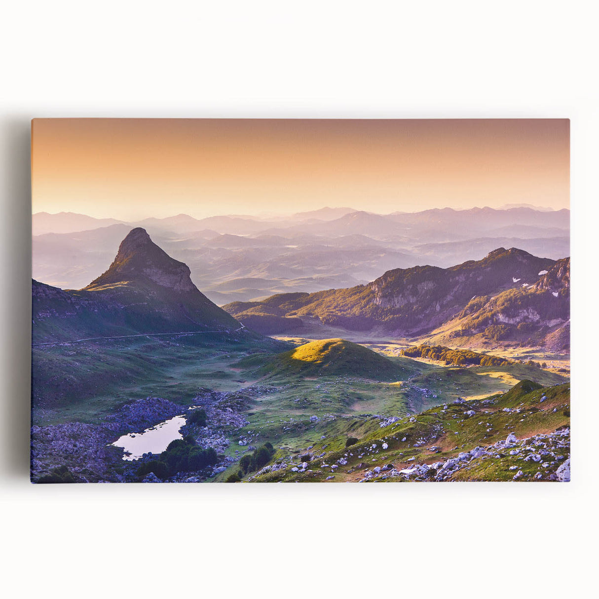 Black and white photo of Montenegro landscape on stretched canvas, ideal for kitchen wall art or bedroom.