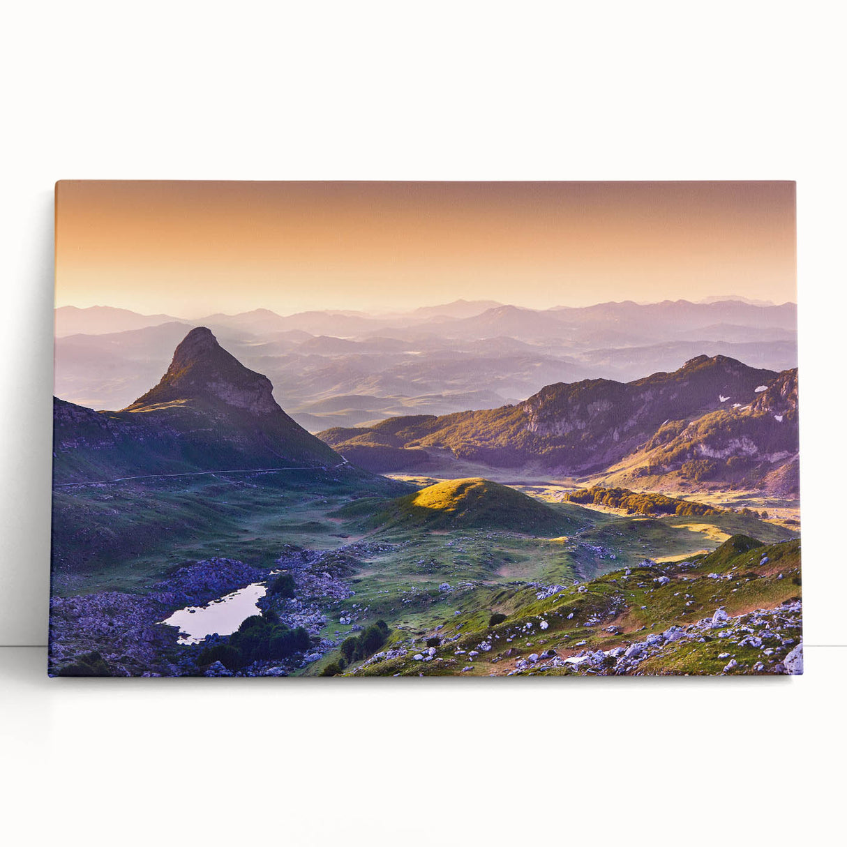 Black and white large art print of a European Montenegro scenery on stretched canvas, ideal for kitchen wall art.