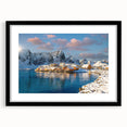Extra large colorful art print of abstract European scenery on textured canvas, framed in black, ideal for living room decor.