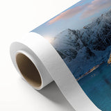 Art deco poster depicting a serene Norwegian landscape on rolled canvas, ideal for nursery wall art.