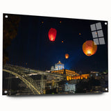 Acrylic print of Porto, Portugal with vivid blue and white tones, ideal for dining room decor.