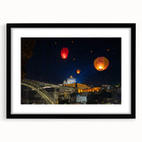 Colorful art of Porto, Portugal with abstract, textured design in a black frame, ideal for living room decor.