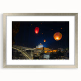 Extra large abstract art print of Porto scenery in muted earth tones on a textured canvas, framed in silver.