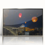 Mid-century modernist Porto scenery on large acrylic print with silver frame, suited for modern art wall decor.