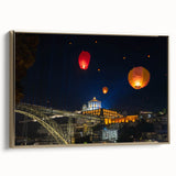 Landscape painting of Porto, Portugal on framed canvas, featuring vintage-style black and gold tones.