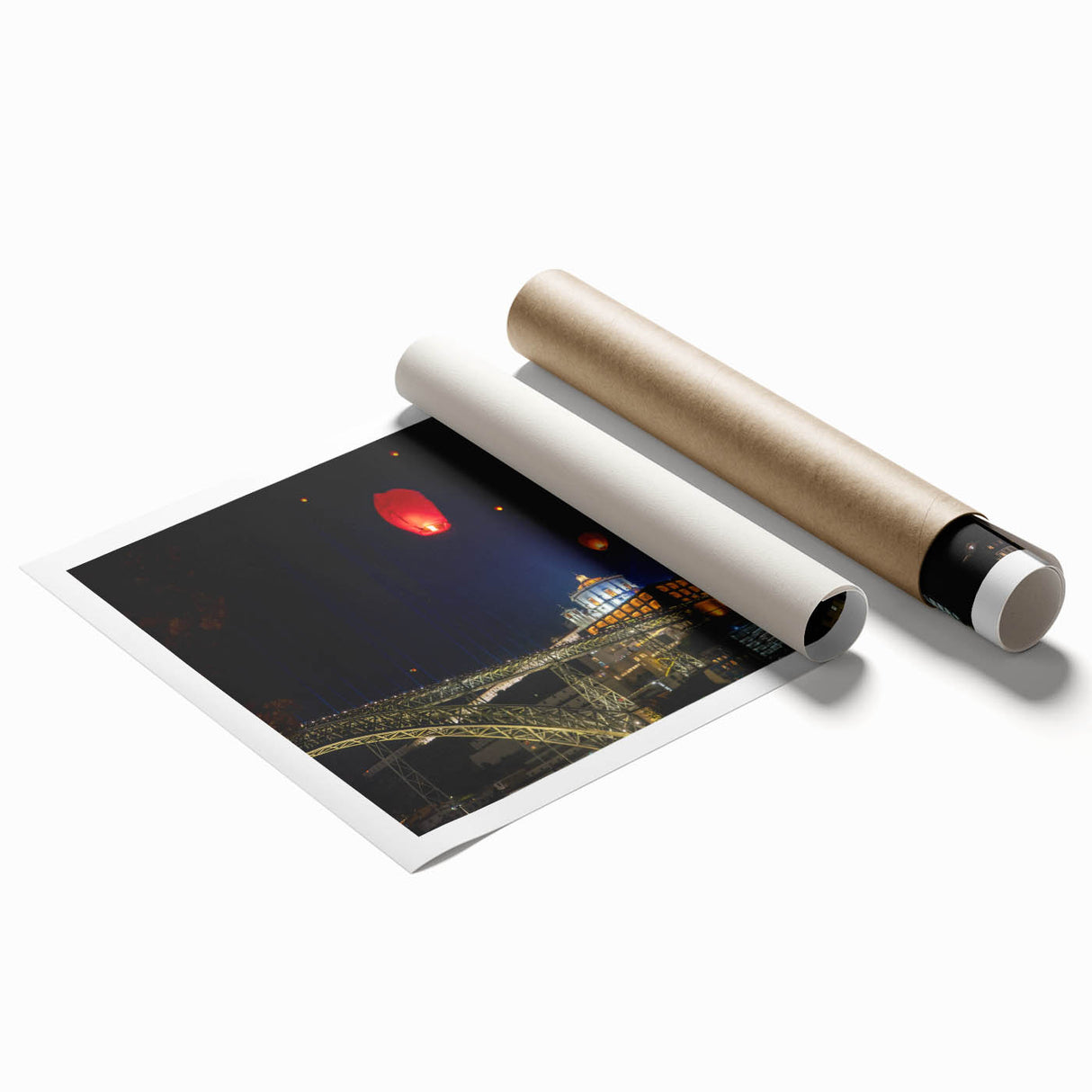 Extra large rolled print of Porto, Portugal scenery with vibrant floral elements, ideal for classy bathroom wall art.