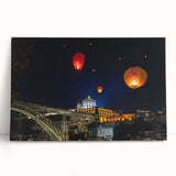 Black and white stretched canvas of Porto, Portugal skyline, ideal for kitchen wall art.