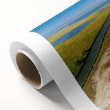 Art Deco poster of a Romanian landscape on rolled canvas, featuring soft pastel hues, ideal for nursery wall art.