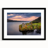 Abstract art print of a colorful Scottish landscape in vibrant hues on a textured, extra large canvas.