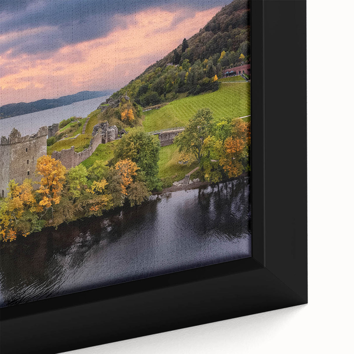 Black wall art featuring a textured close-up of a Scottish landscape on a framed canvas, ideal for living room decor.