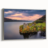 Landscape art painting of a Scottish scenery on framed canvas, featuring muted earth tones, ideal for living room decor.