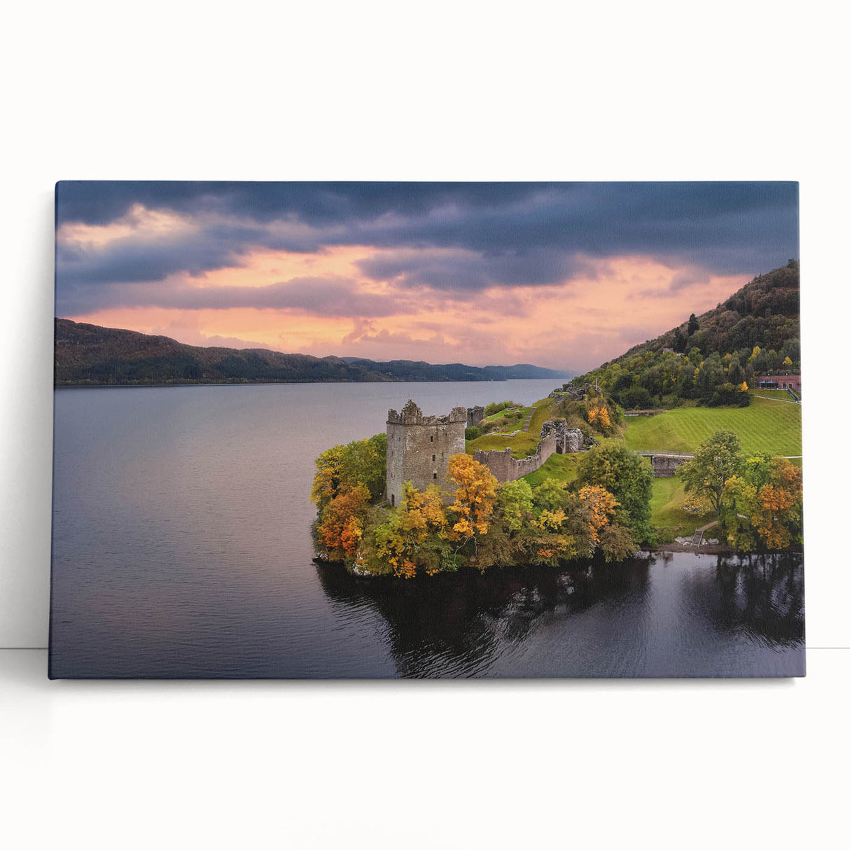 Black and white photograph of a Scottish landscape on a large stretched canvas, ideal for kitchen wall art.
