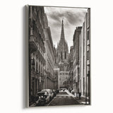 Landscape art painting of Barcelona with vibrant colors on a framed canvas, ideal for living room decor.