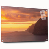 Large abstract wall art of a European scenery in vibrant colors on acrylic glass, ideal for bedroom or dining room decor.