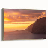 Framed canvas depicting a vintage-style landscape of the Canary Islands, featuring muted earth tones.