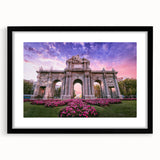 Extra large, textured abstract art print depicting a colorful, abstract European cityscape on a framed canvas.