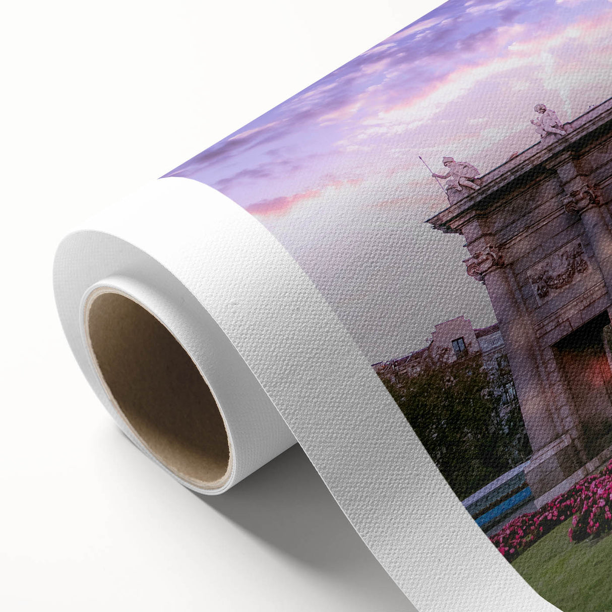 Art Deco style poster of Madrid skyline in pastel shades on rolled canvas, ideal for nursery wall art.