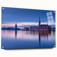 Acrylic print of a large abstract depiction of Stockholm, featuring muted blue and gray tones.