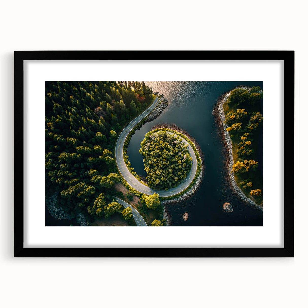 Extra large abstract art print of a colorful, textured European scenery on black framed canvas, ideal for living room decor.