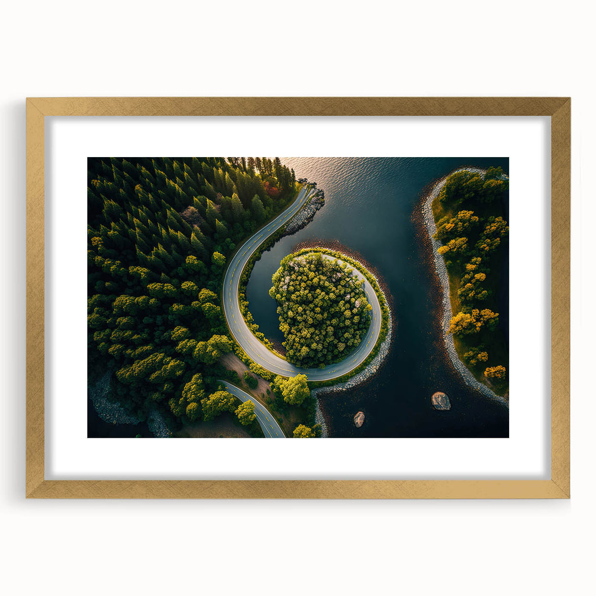 Extra large wall art featuring an abstract textured scenery of a European landscape, in muted gold and green tones.