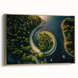 Framed canvas of a vintage-style Swedish landscape in black and gold tones, ideal for bedroom decor.