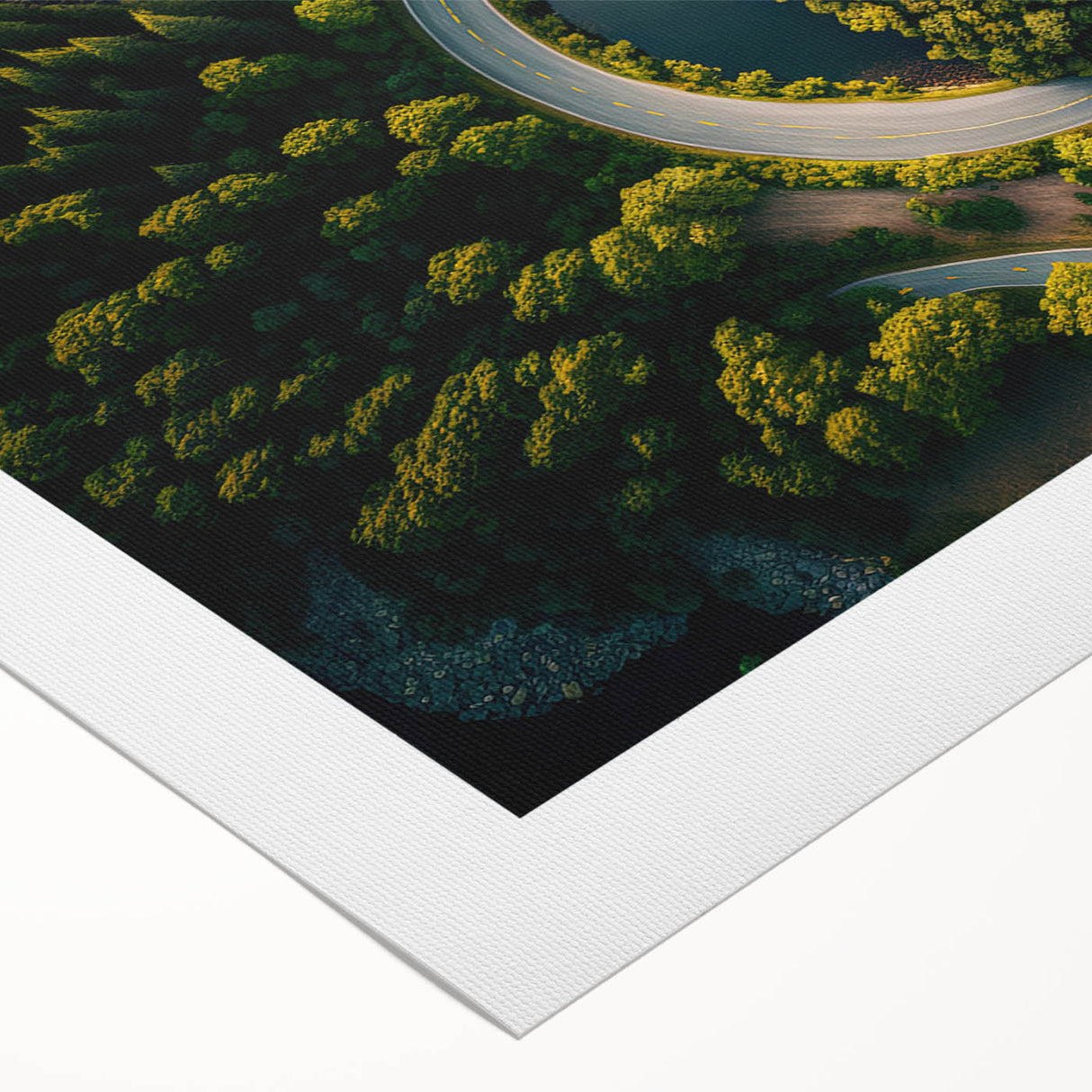 Art deco poster of a serene Swedish landscape in muted green and blue tones on rolled canvas, suitable for dining room decor.