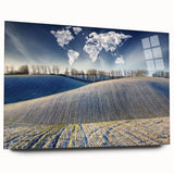 Large abstract wall art of a European scenery in muted earth tones on acrylic glass.