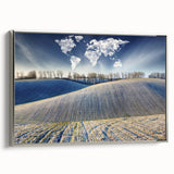 Framed canvas landscape painting of a Ukrainian scenery in muted earth tones, ideal for living room decor.