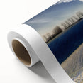 Art deco poster of scenic Europe, featuring muted earth tones on rolled canvas, ideal for nursery wall art.
