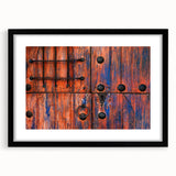 Colorful abstract art print of Baja California scenery in muted earth tones on a large textured canvas.