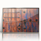 Mid-century modernist art depicting Baja California scenery in muted earth tones, silver-framed acrylic print.