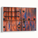 Vintage poster art of Baja California scenery on framed canvas, featuring vibrant colors on a black background.