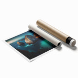 Rolled print of Cabo San Lucas scenery with vibrant ocean and floral elements.