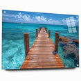 Acrylic print of a large abstract depiction of Cancun scenery in vibrant blues and greens.