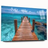 Large abstract wall art of Cancun scenery in vibrant blue and green tones on acrylic glass.