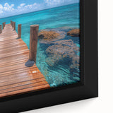 Framed canvas of a textured Cancun scenery in vibrant colors, ideal for living room decor.