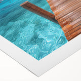 Art deco poster of Cancun scenery in muted pastel shades on rolled canvas, suitable for dining room wall art.