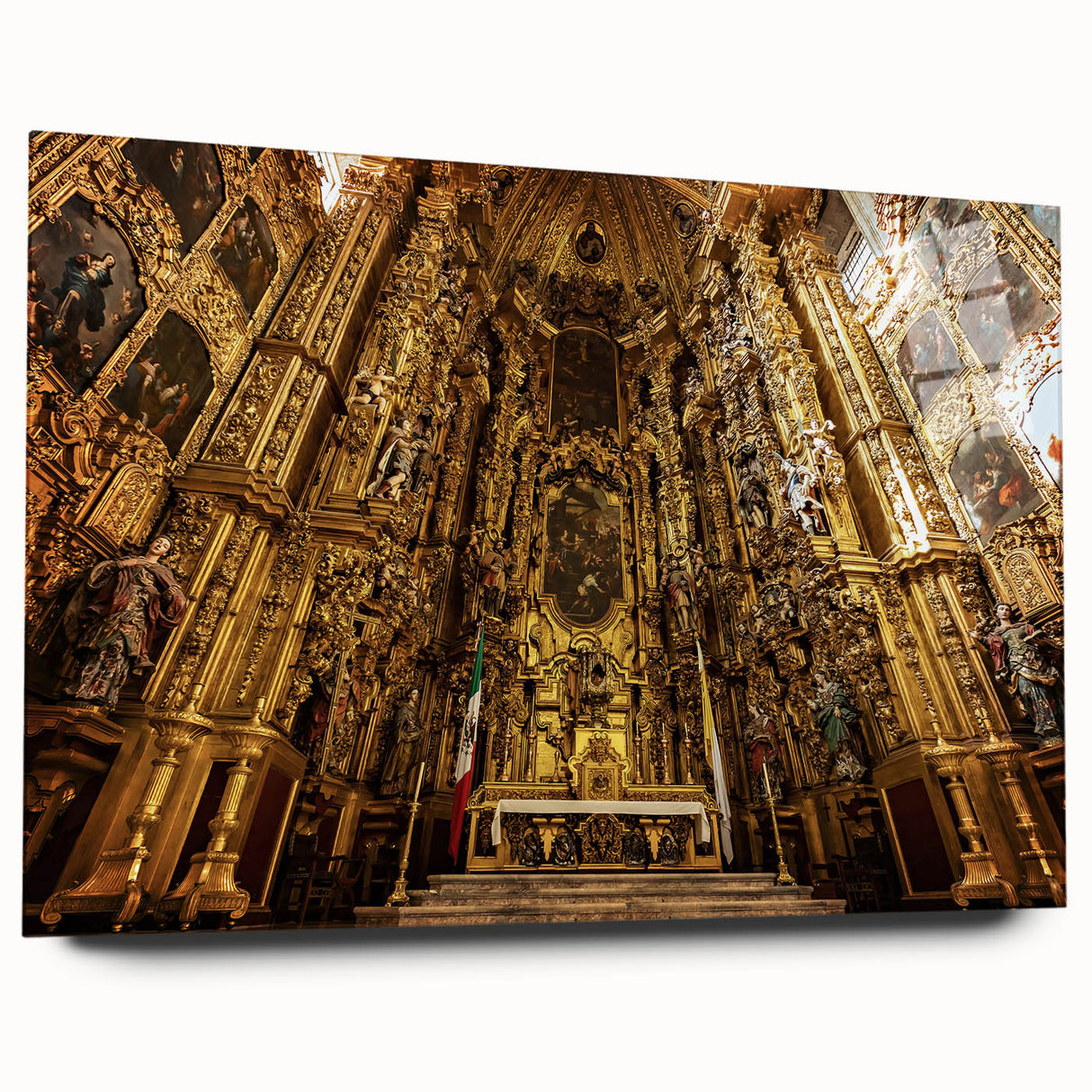 Acrylic print of Mexico City skyline in muted earth tones, suitable for bedroom or dining room decor.